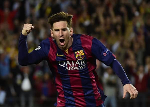 Lionel Messi celebrates after doubling Barcelona's advantage. Picture: Getty