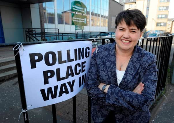 Scottish Conservative leader Ruth Davidson MSP visits a polling station in Glasgow's West End. Picture: Hemedia