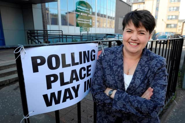 Scottish Conservative leader Ruth Davidson MSP visits a polling station in Glasgow's West End. Picture: Hemedia