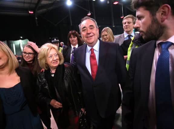 Alex Salmond and his wife Moira arrive at the count for the Banff and Buchan, Gordon, and West Aberdeenshire. Picture: PA