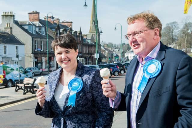 Conservative leader Ruth Davidson and David Mundell in Biggar. Picture: PA