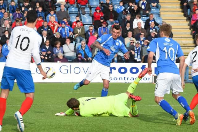 Derek Lyle headed in an equaliser for the hosts. Picture: SNS