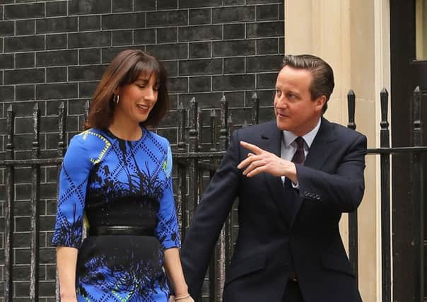 British Prime Minister David Cameron is joined by his wife Samantha Cameron after delivering a speech outside 10 Downing Street. Picture: Getty