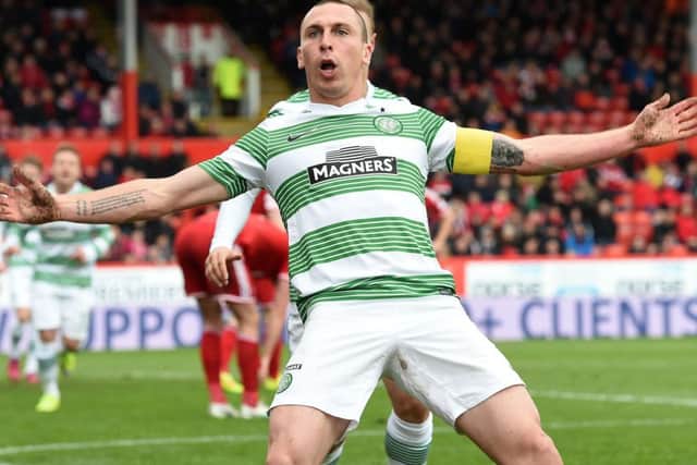 Delight for Celtic's Scott Brown as he celebrates his opening goal. Picture: SNS