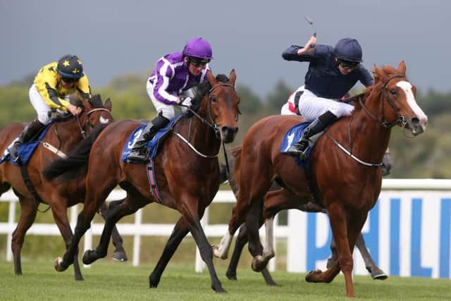 Bondi Beach, ridden by Seamie Heffernan (centre), on the way to winning the Irish Catholic Newspaper Maiden. Picture: PA