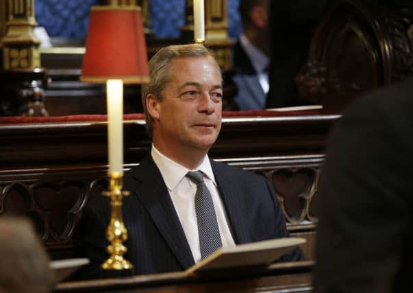 Nigel Farage waits for the start of the service of thanksgiving to mark the VE Day 70th Anniversary at Westminster Abbey on May 10, 2015 in London, England. Picture: Getty