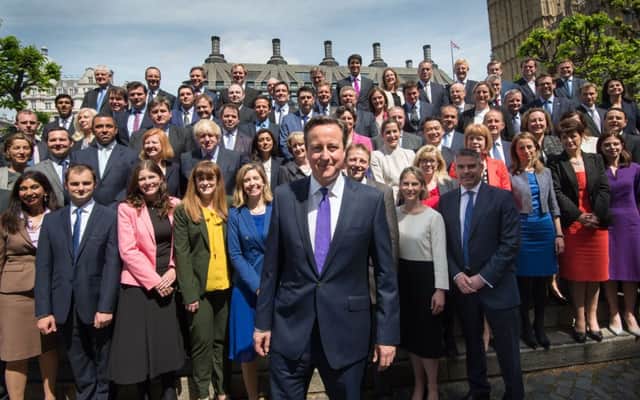 British Prime Minister David Cameron with newly-elected Conservative MPs at the Houses of Parliament. Picture: Getty