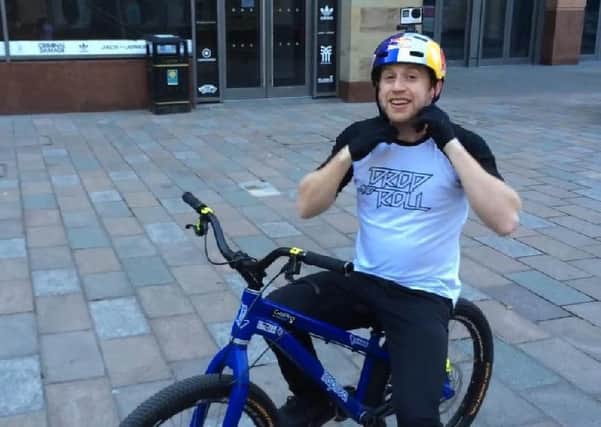 Danny MacAskill prepares for his early morning ride in Glasgow city centre. Picture: Contributed
