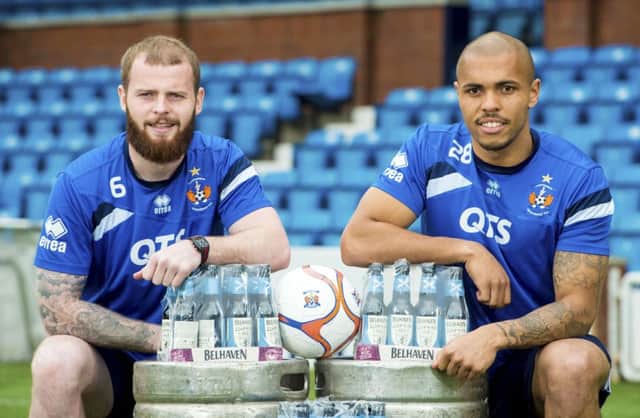 Kilmarnock's Mark Connolly, left, and Josh Magennis were at Rugby Park to announce a new sponsorship deal with Belhaven beer. Picture: SNS