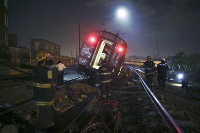 The train, which was bound for New York, derailed in Philadelphia. Picture: AP