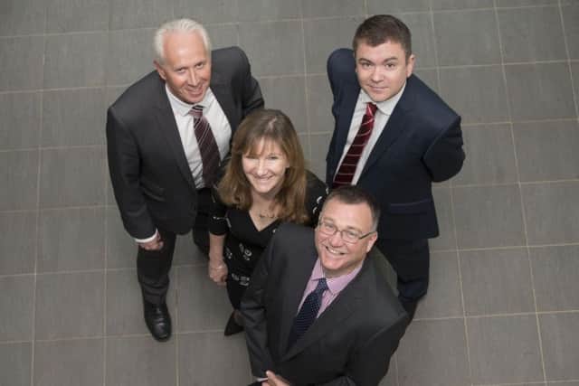 From left, Derek Duncan; Lesley Macdonald (both RSB Macdonald partners); Alasdair Cummings, Derek Petrie (both Lindsays).