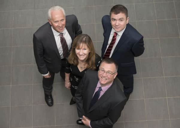 From left, Derek Duncan; Lesley Macdonald (both RSB Macdonald partners); Alasdair Cummings, Derek Petrie (both Lindsays).