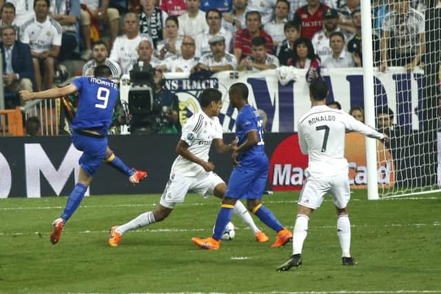 Juventus' Alvaro Morata fires in the goal which takes the Italian side back to the Champions League final. Picture: AP
