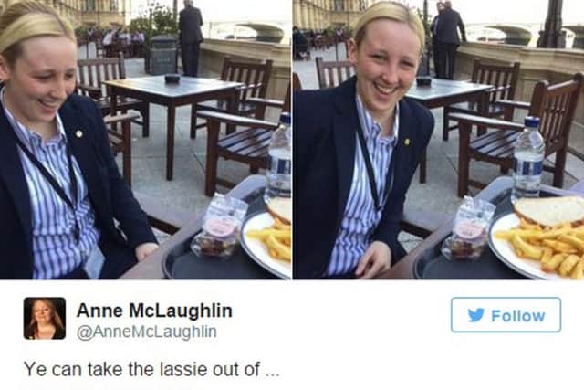 MP for Glasgow North East Anne McLaughlin tweets a picture of Mhairi Black about to tuck into a chip butty. Picture: Twitter