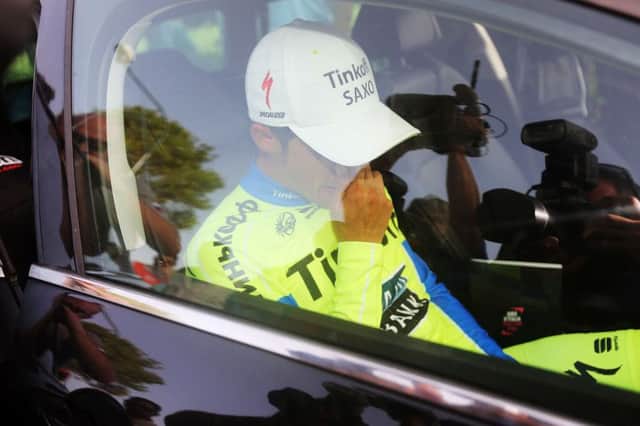 Alberto Contador is driven away to hospital after the race. Picture: Getty