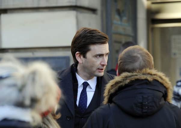 David Tennant filming outside the High Court on Edinburgh's Royal Mile for the film The Escape Artist. Picture: Greg Macvean