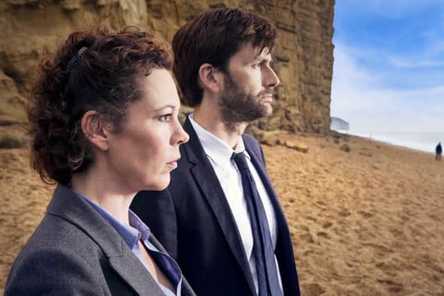 David Tennant as D.I. Alec Hardy alongside co-star Olivia Coleman in ITV's Broadchurch. Picture: Contributed