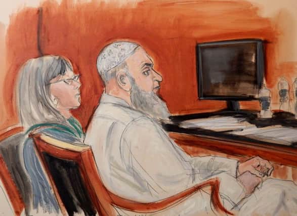 An artists sketch of Khaled al-Fawwaz in court with his lawyer. Picture: AP