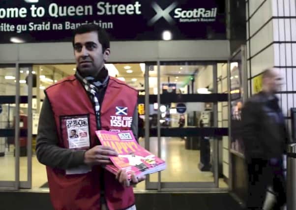 A screengrab from the video showing Mr Yousaf selling the Big Issue outside Queen Street Station. Picture: Contributed
