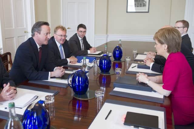 Prime Minister David Cameron and First Minister Nicola Sturgeon during their meeting at Bute House in Edinburgh. Picture: PA