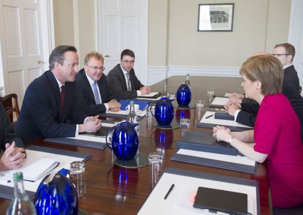 Prime Minister David Cameron and First Minister Nicola Sturgeon during their meeting at Bute House in Edinburgh. Picture: PA