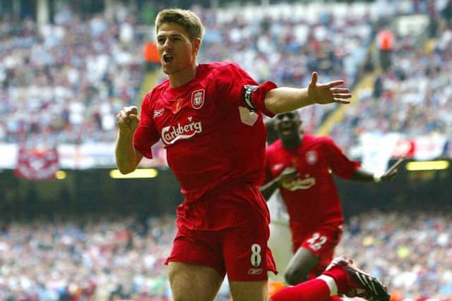 Gerrard celebrates scoring in the 2006 FA Cup final. Picture: PA
