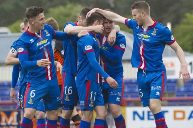 Nick Ross (number 11) celebrates his goal for Inverness. Picture: SNS