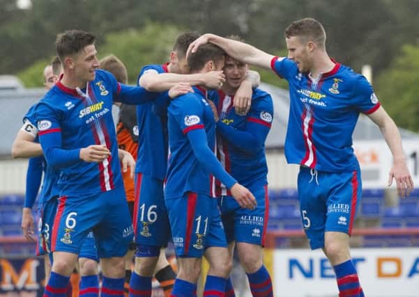Nick Ross (number 11) celebrates his goal for Inverness. Picture: SNS