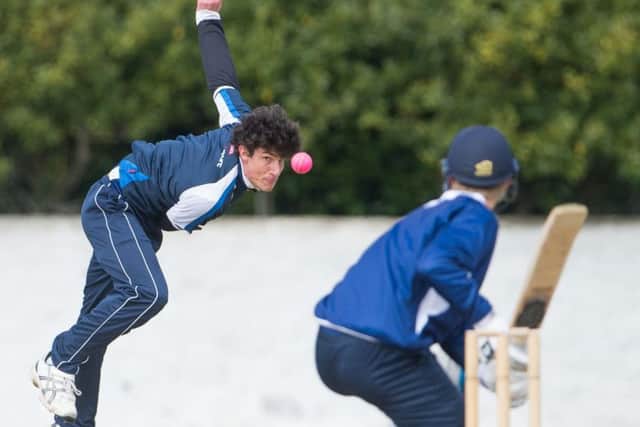 Allan Laycock  of Uddingston bowls to Granges Caiden Lang during their Scottish Cup match yesterday.  Picture: Ian Georgeson
