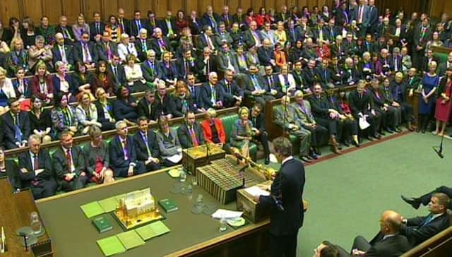 David Cameron spoke to the newly elected MPs for the first time in the House of Commons yesterday. Picture: PA