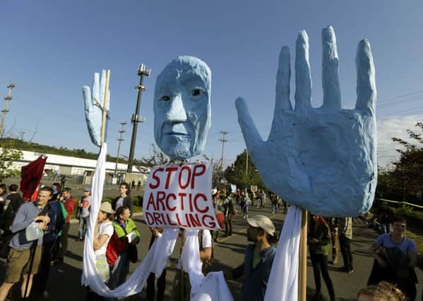 Protesters demonstrate against Shell at the Port of Seattle. Picture: AP