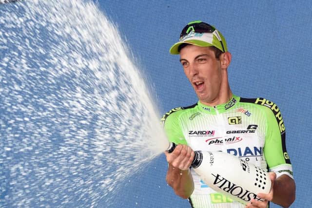 Italy's Nicola Boem celebrates winning the 10th stage of the Giro D'Italia. Picture: AP