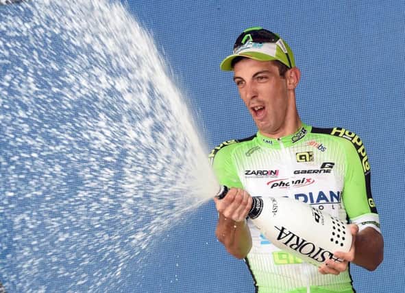 Italy's Nicola Boem celebrates winning the 10th stage of the Giro D'Italia. Picture: AP
