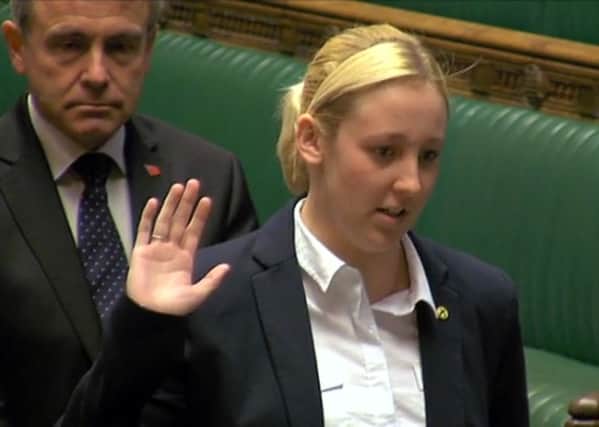 Mhairi Black is sworn in as the MP for Paisley and Renfrewshire South. Picture: PA