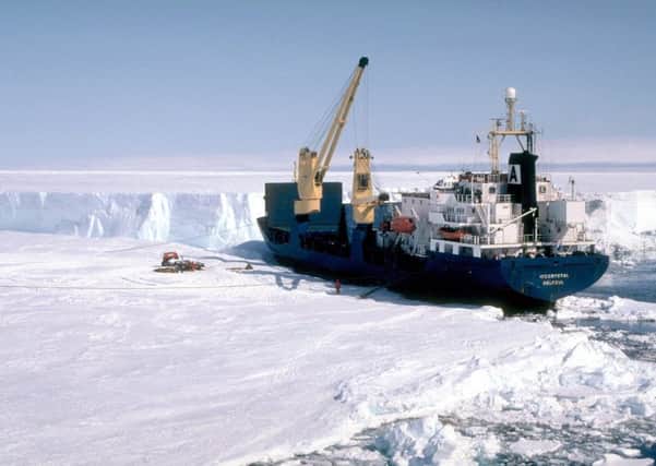 A research ship on the Filchner Ronne Ice Shelf in West Antarctica, which is rapidly melting. Picture: SWNS