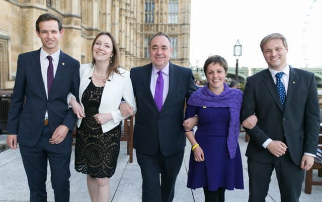 Alex Salmond with fellow SNP MPs Callum McCaig, Eilidh Whiteford, Kirsty Blackman and Stuart Donaldson at Westminster. Picture: PA
