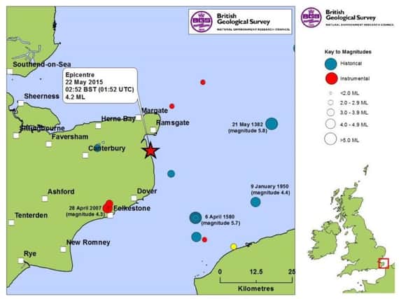 A British Geological Survey seismicity map of the epicentre of the earthquake. Picture: PA