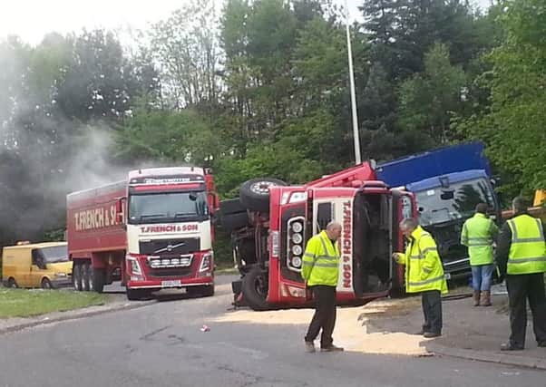 Two lorries collided with each other on the A8 near Edinburgh Airport. Picture: Owen McGhee/Twitter