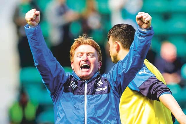 Rangers manager Stuart McCall celebrates reaching the play-off final. Picture: SNS