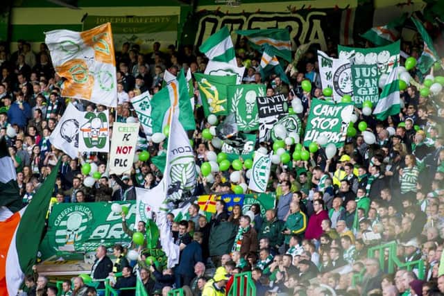 Celtic fans celebrate the title win. Picture: SNS