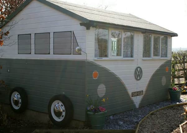 Jo Gosling's shed, which she has designed to look like a VW campervan. Picture: Hemedia