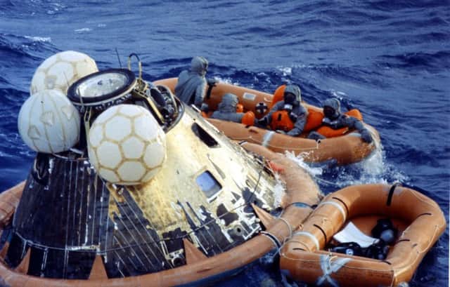 On this day in 1969 Apollo 10 splashed down in the Pacific after travelling 600,000 miles. It arrived 25 seconds late. Picture: Getty