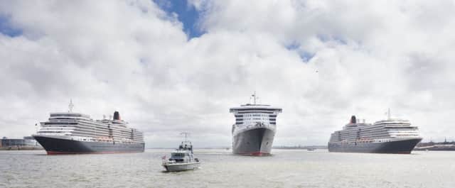The three liners pictured on the Mersey. Picture: Getty