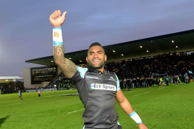 Niko Matawalu celebrates Glasgow Warriors win over Ulster. Picture: SNS