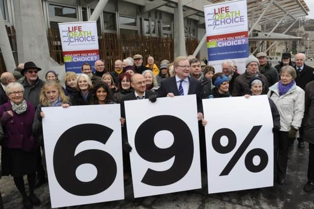 A protest in February 2014 by 'My Life, My Death, My Choice' campaign group who say 69% of Scots support the Assisted Suicide Bill. Picture: TSPL