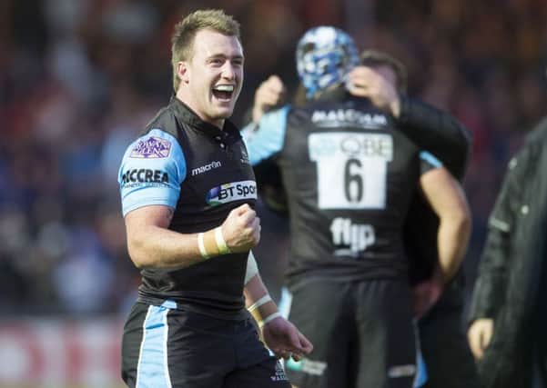 Stuart Hogg clenches his fist in triumph after Glasgow Warriors thrilling  semi-final victory over Ulster last Friday. Picture: SNS