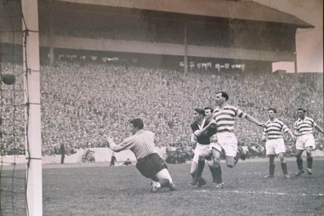 Doug Moran scoring the winner against Kilmarnock in 1957. Picture: Jane Barlow