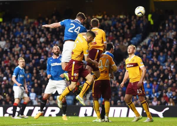 Rangers' Darren McGregor pulls a goal back for his side. Picture: SNS