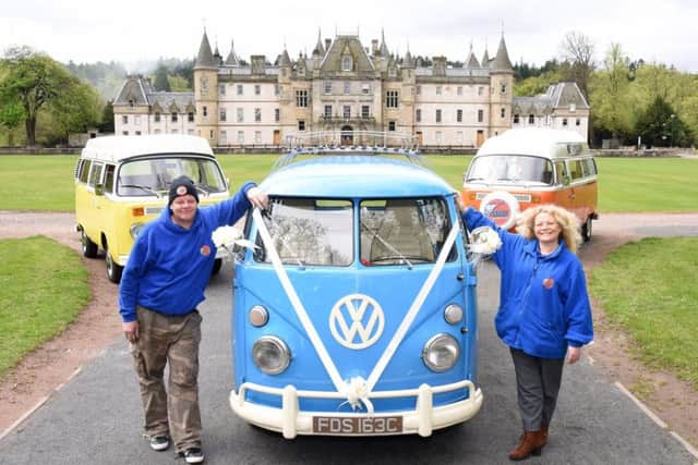 Richie Baird and Ishbel Moffat with their iconic VWs at Callander House. Picture: TSPL