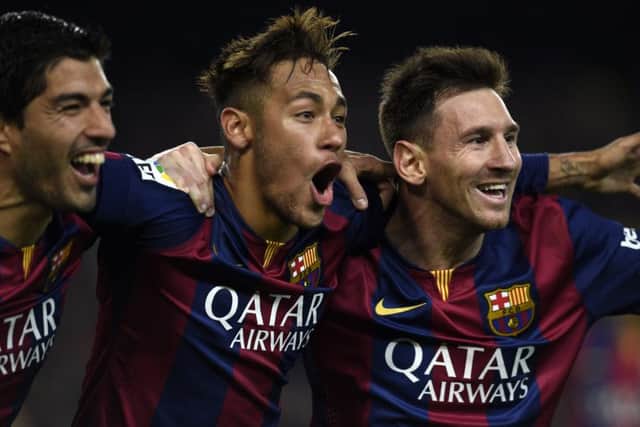 Suarez, Neymar and Messi are a more direct strike force than were seen in some Barcelona teams of old but they are making it work their way. Picture: Getty Images